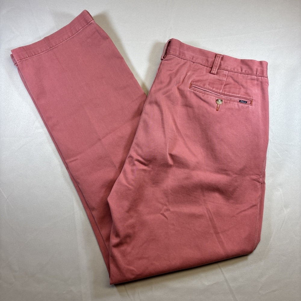 Vintage Ralph Lauren Classic Fit Chino Pants Men 38x32 Red Pink Cotton Preppy